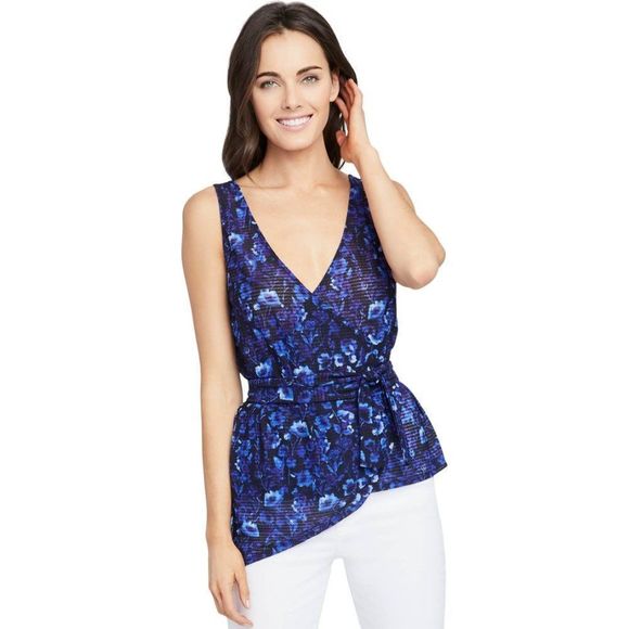 RACHEL Rachel Roy Blue BeltedSantorini‎ Faux Wrap Tank Blouse Small - Picture 1 of 2